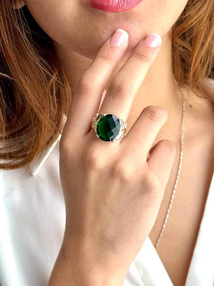 925 Sterling Zilveren Ring met 10K Gouden Accenten Groene Kwarts voor wholesale door QURI