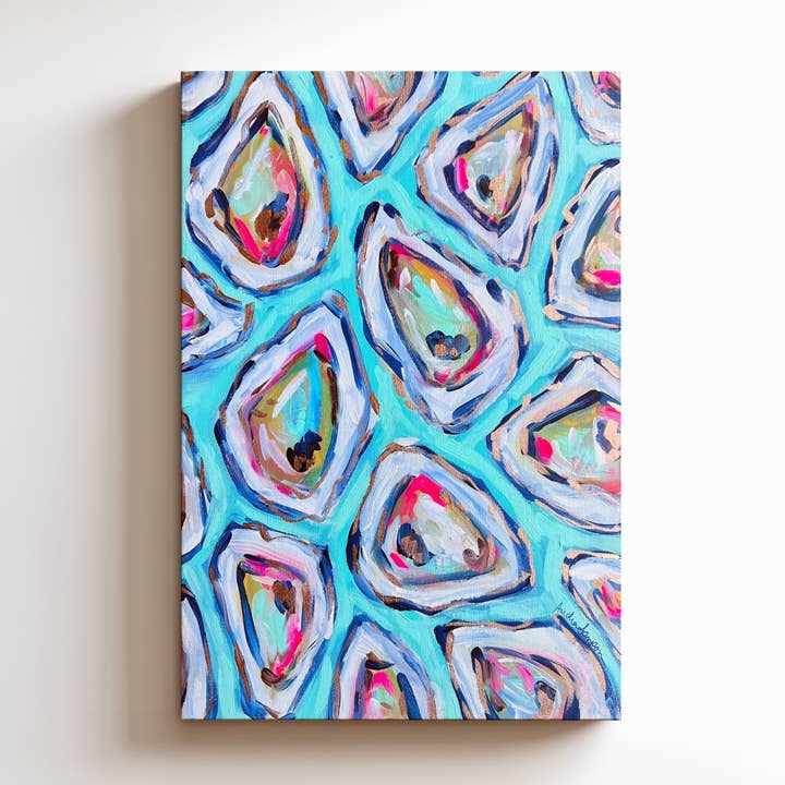 Huîtres 1 Impression sur toile - Art de peinture de poisson de plage nautique côtier pour la vente par Audra Style