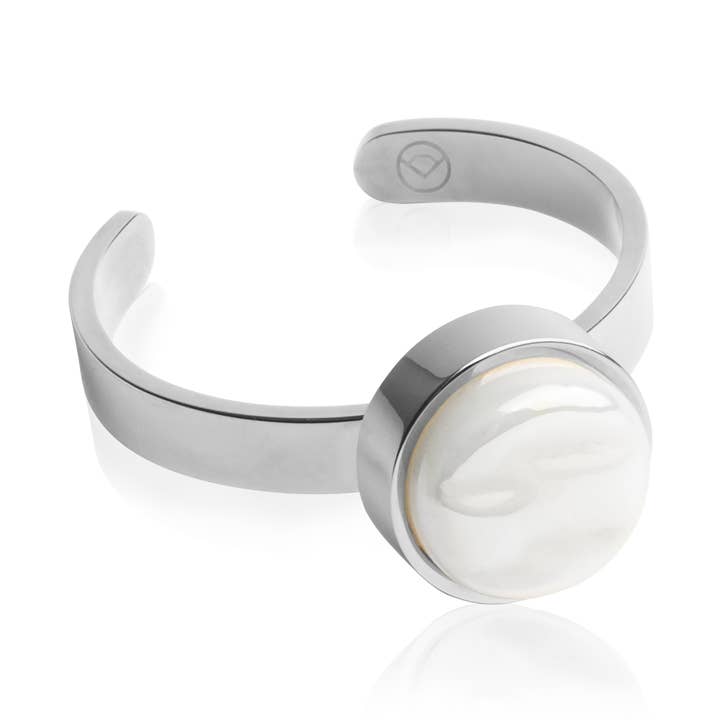 Anel ajustável com pedra 8 mm - prata/branco neve por atacado de ALEXASCHA