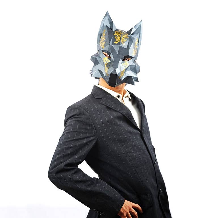 PAPERCRAFT WORLD - Wholesale DIY Craft Kit - 3D PaperCraft Futuristic Fox Origami Mask - Black