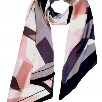 Seabright - Wholesale Scarf - Women's - Seabright Seidenschal Georgette (Rosa/Grau/Schwarz)