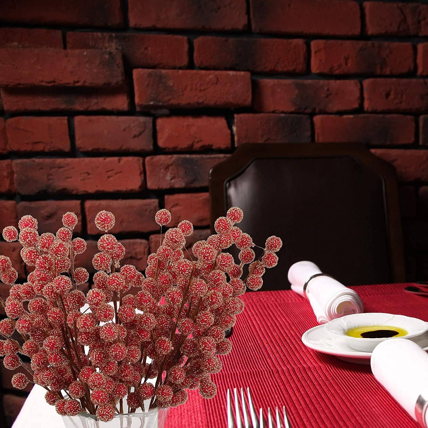 Larksilk - Wholesale Christmas Decoration - Beaded Red Berry Spray 25 Berries- 17" Christmas Collection3