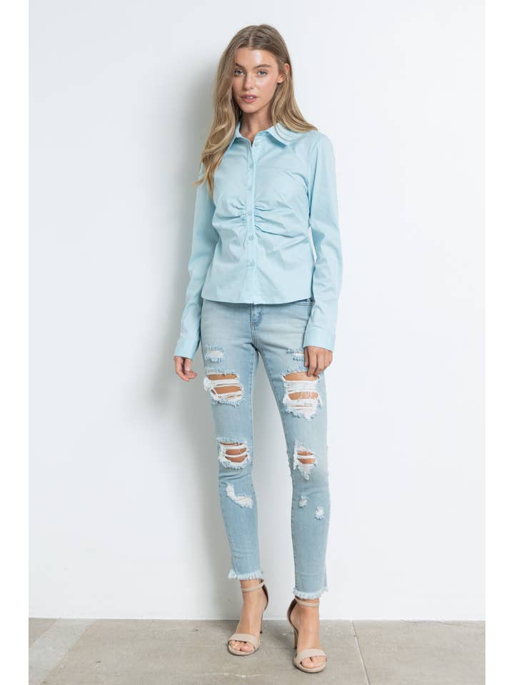 KIWI - Wholesale Button Down Shirt - Women's - IT2349-1 Ruched cotton shirt