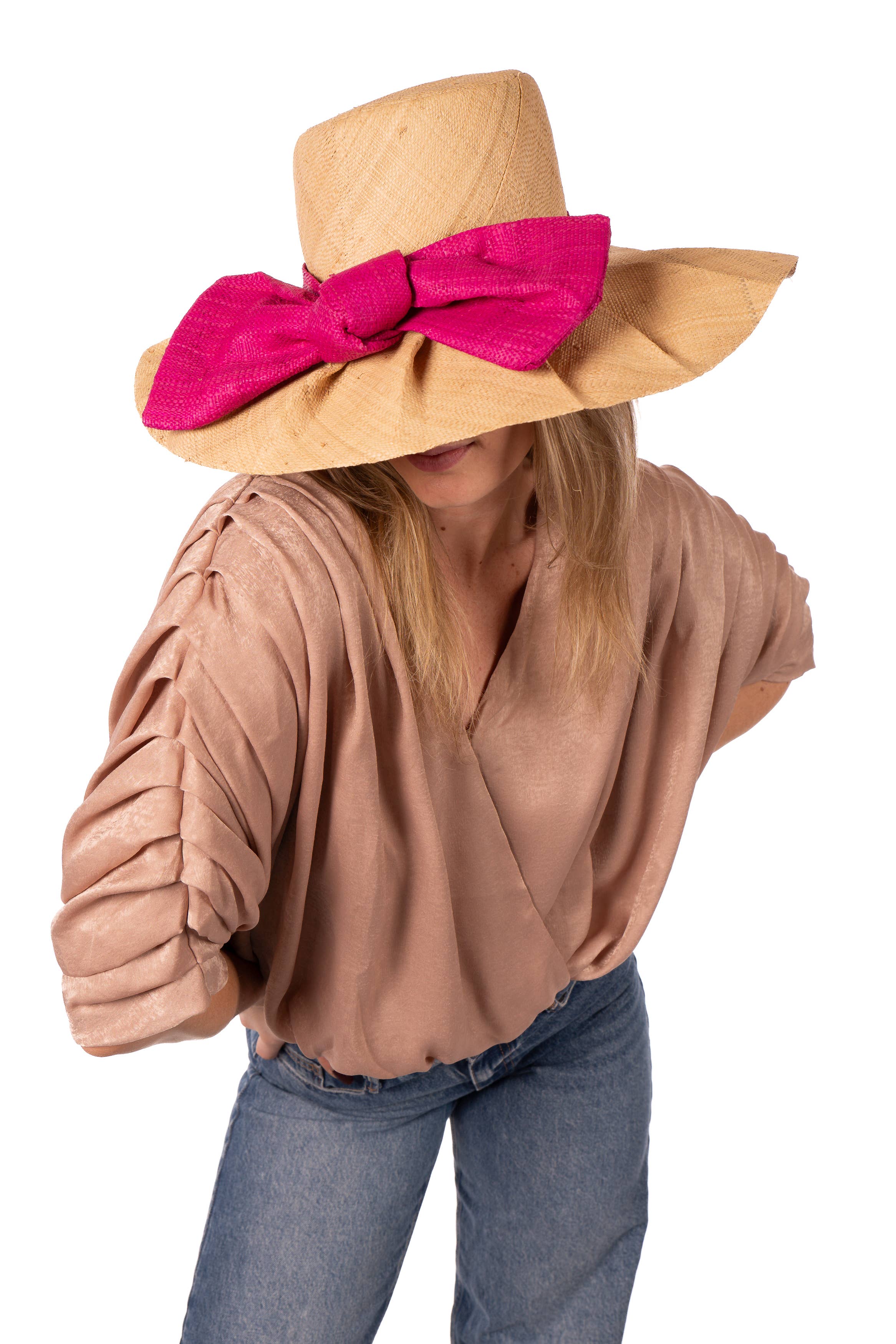 Shebobo – wholesale Straw hat – women's – Lilly 5" Brim Fan Pleated Straw Sun Hats with Big Bow27