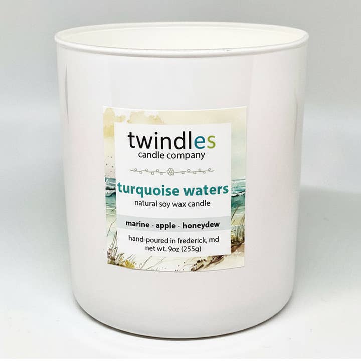 Turquoise Waters Soy Candle | 9oz Handcrafted, Clean Burning for wholesale by twindles candle company