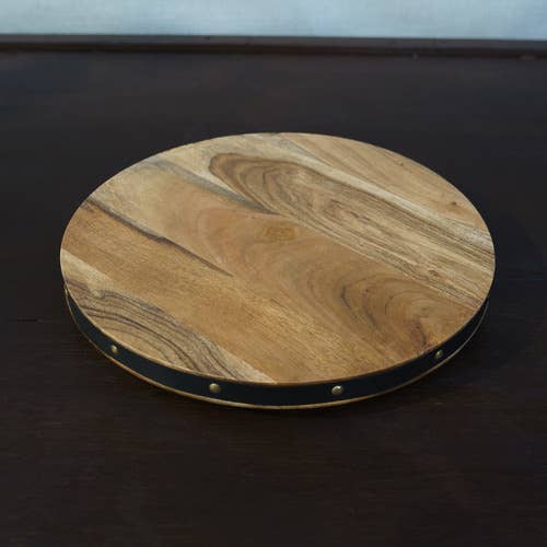 India Handicrafts Inc - Wholesale Lazy Susan - Studded Wood Lazy Susan2