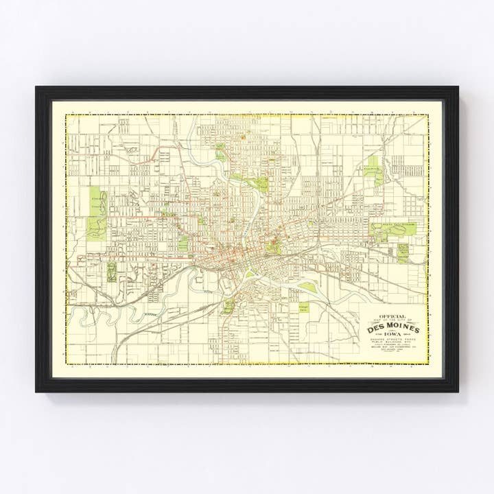 Vintage Map of Des Moines, Iowa 1920 for wholesale by Ted's Vintage Art