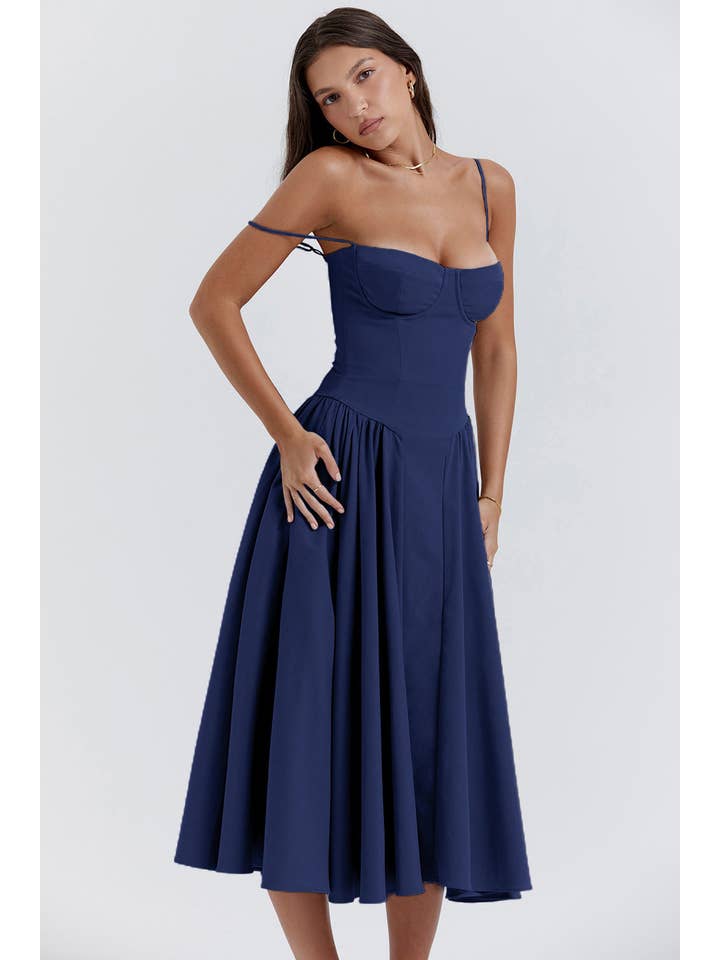 Sweetkama - Wholesale Dress - Women's - String Shoulder Solid & Floral Ladies Dress 2552841