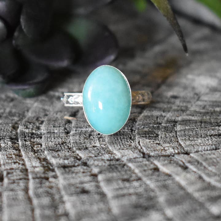 A Wild Violet – Anel de cocktail/declaração por atacado – Anel Boho Amazonite4