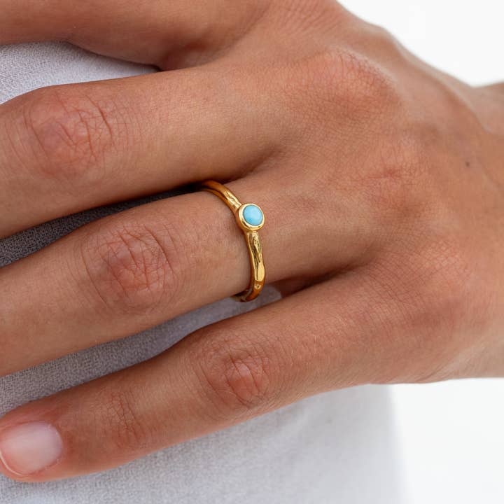 Gold ring with turquoise stone – Adjustable & Waterproof for wholesale by Made By Nami