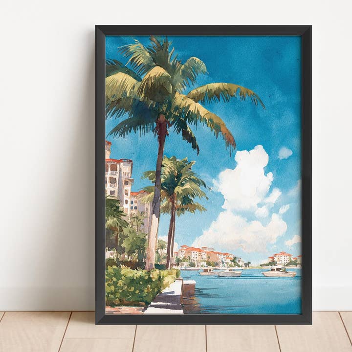 Arte ad acquerello di Marco Island Stampa di viaggio di Marco Island Opera d'arte di Marco Island FL Decorazione della Florida Arte da parete di Marco Island FL per la vendita all'ingrosso da parte di Premium Travel Art