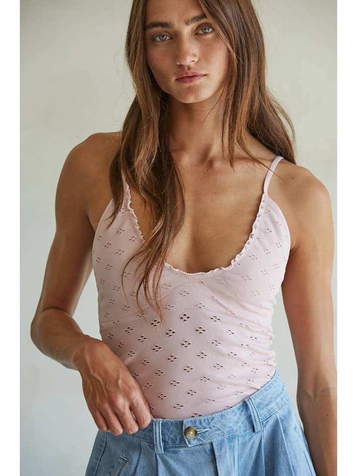 Light Lilac S1236N | Seamless Knit Nylon Spandex Eyelet Merrow Edge Cami for wholesale on Faire