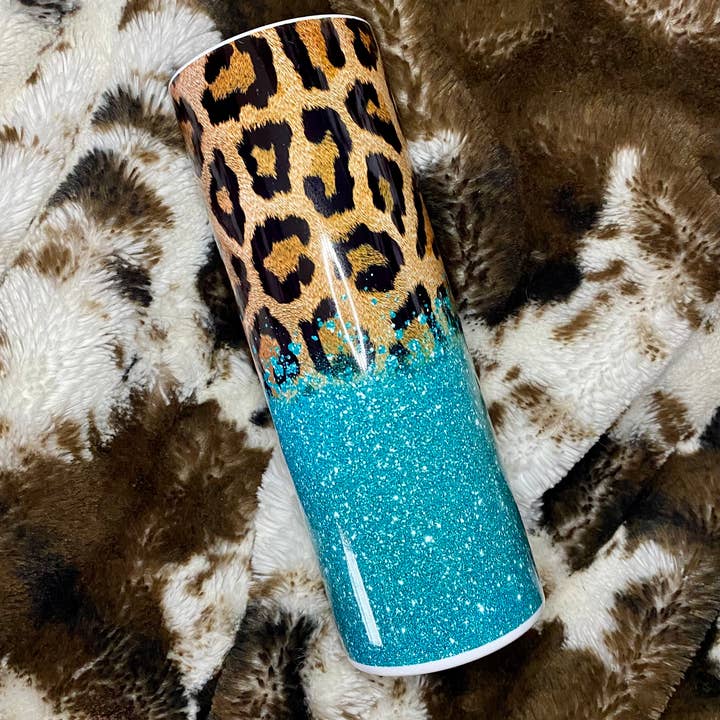 Leopard & Turquoise Tumbler for wholesale by Drifting Dogwood Designs