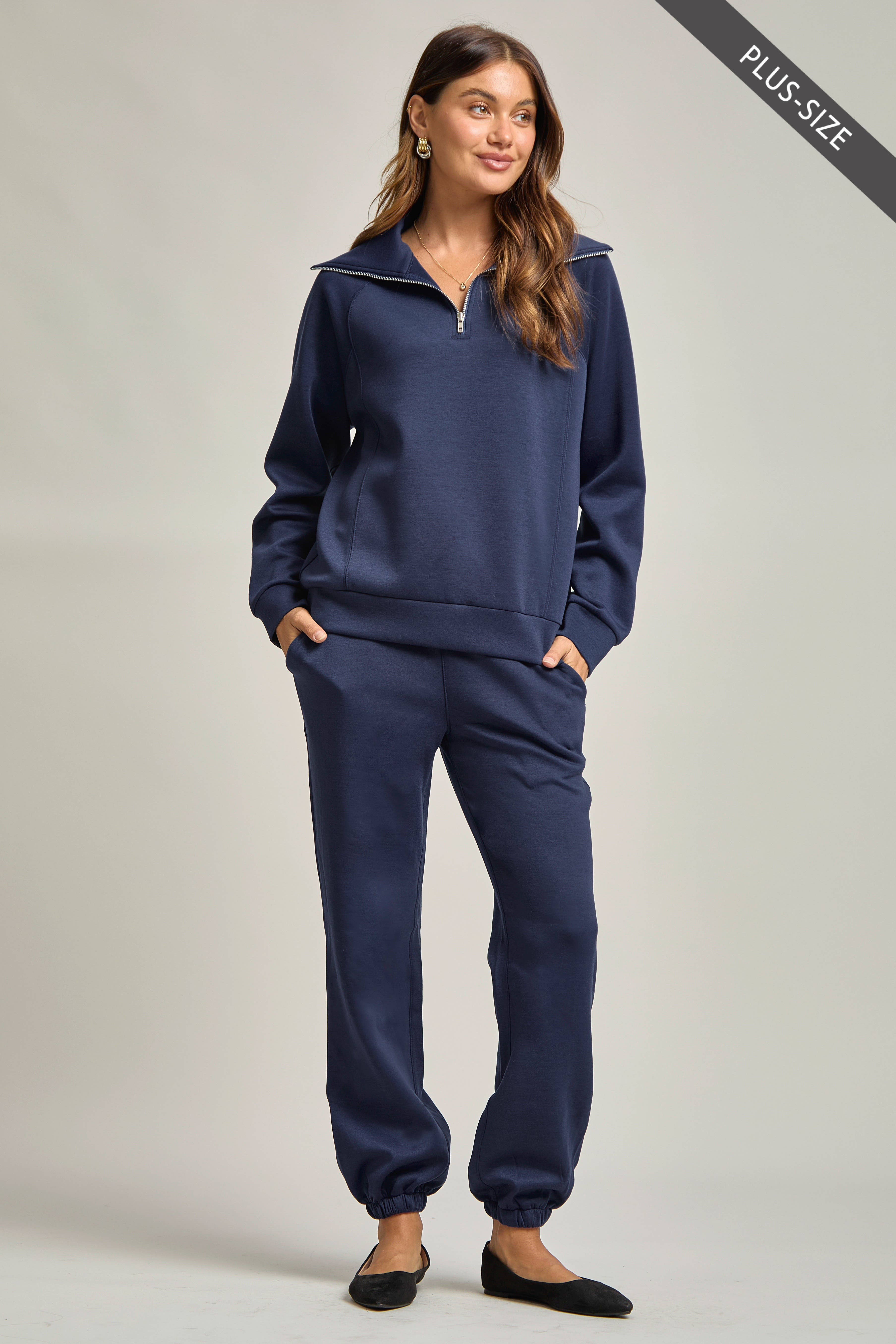 Dear Scarlett - Wholesale Lounge Set - Women's - PLUS SIZE Quarter Zip Pullover + Jogger Modal Travel Set34