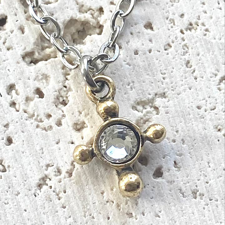 VB&CO Designs Handmade Jewelry - Wholesale Pendant/Charm Necklace - Tiny cross necklace with clear crystal religious mixed metal