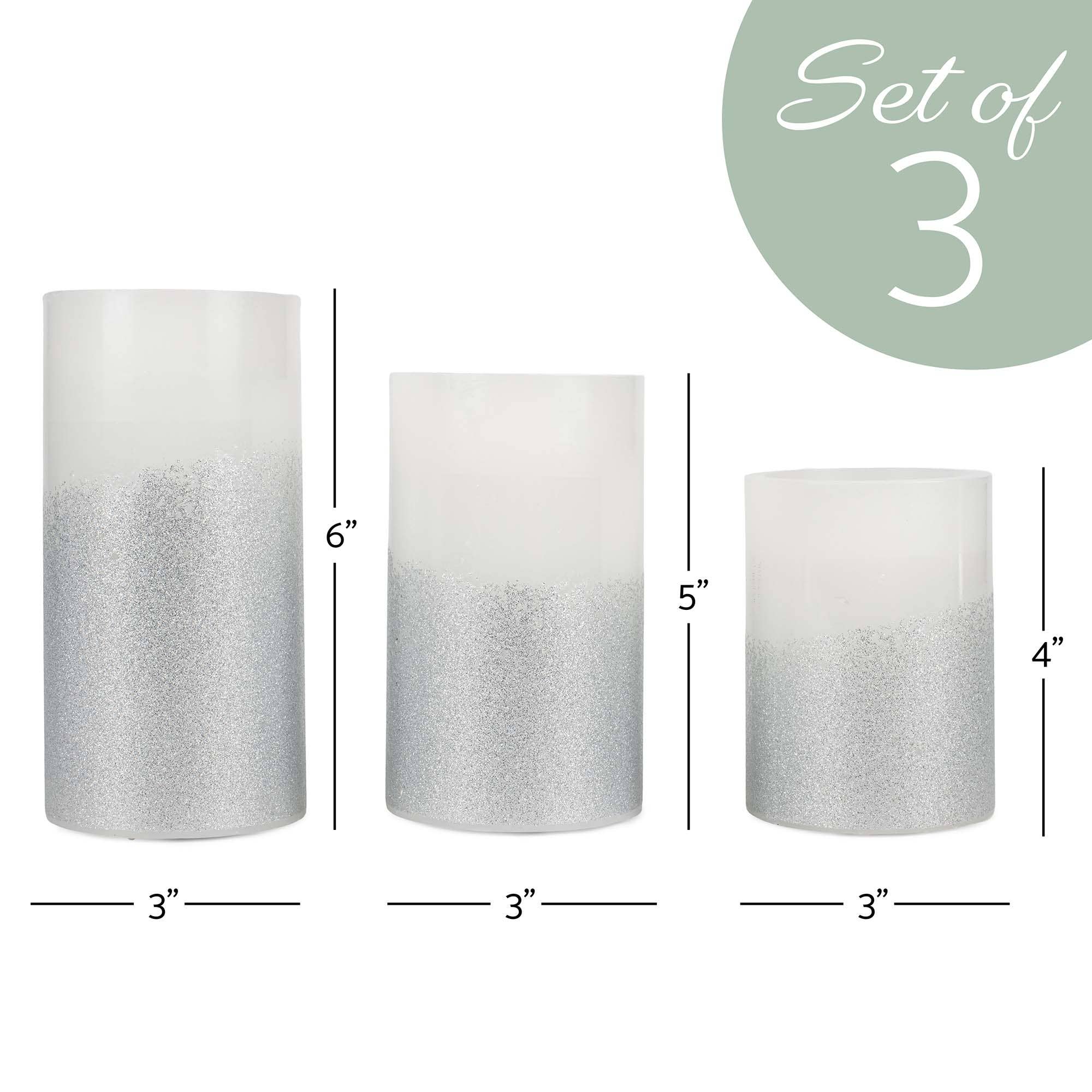 EAST AVENUE – wholesale Flameless candle – Silver Tone Glitter 6 inch Flameless Candles Set of 31