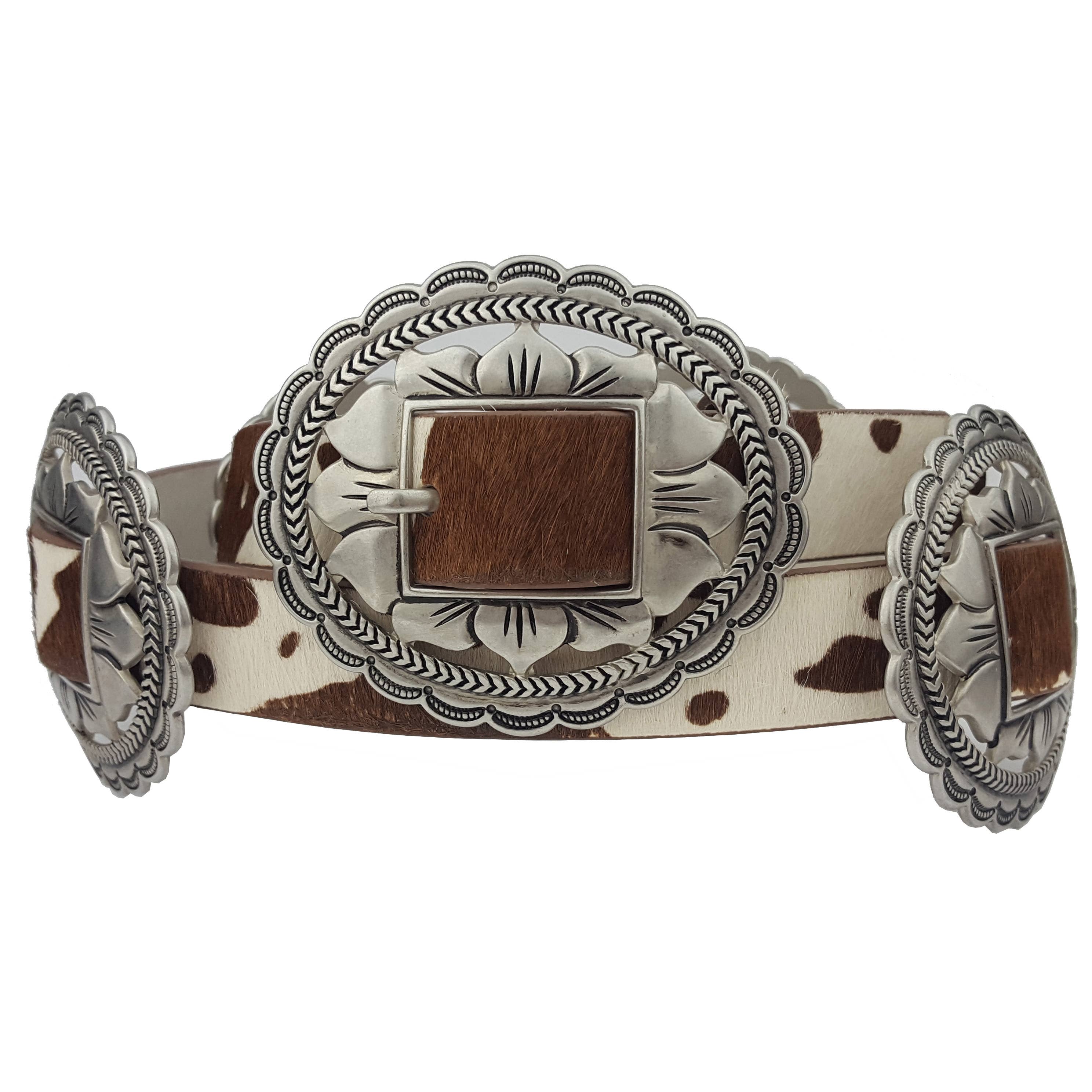 Axesoria West - Vendita all'ingrosso Cintura - Donna - Cintura concho floreale ovale occidentale con vero pelo di mucca1