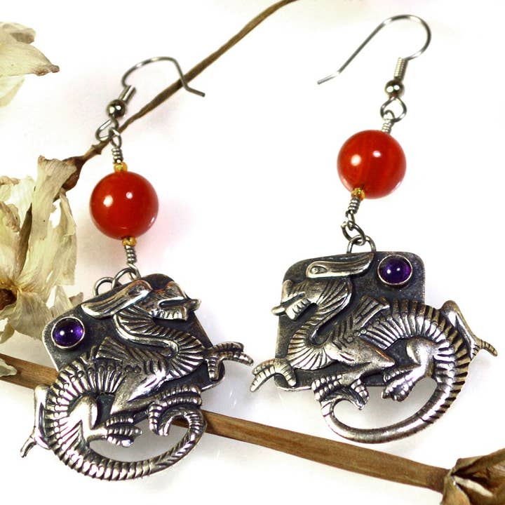 Spiegel Antiek Zilver Messing Draak Manchetarmband voor wholesale door Elaine Coyne Galleries