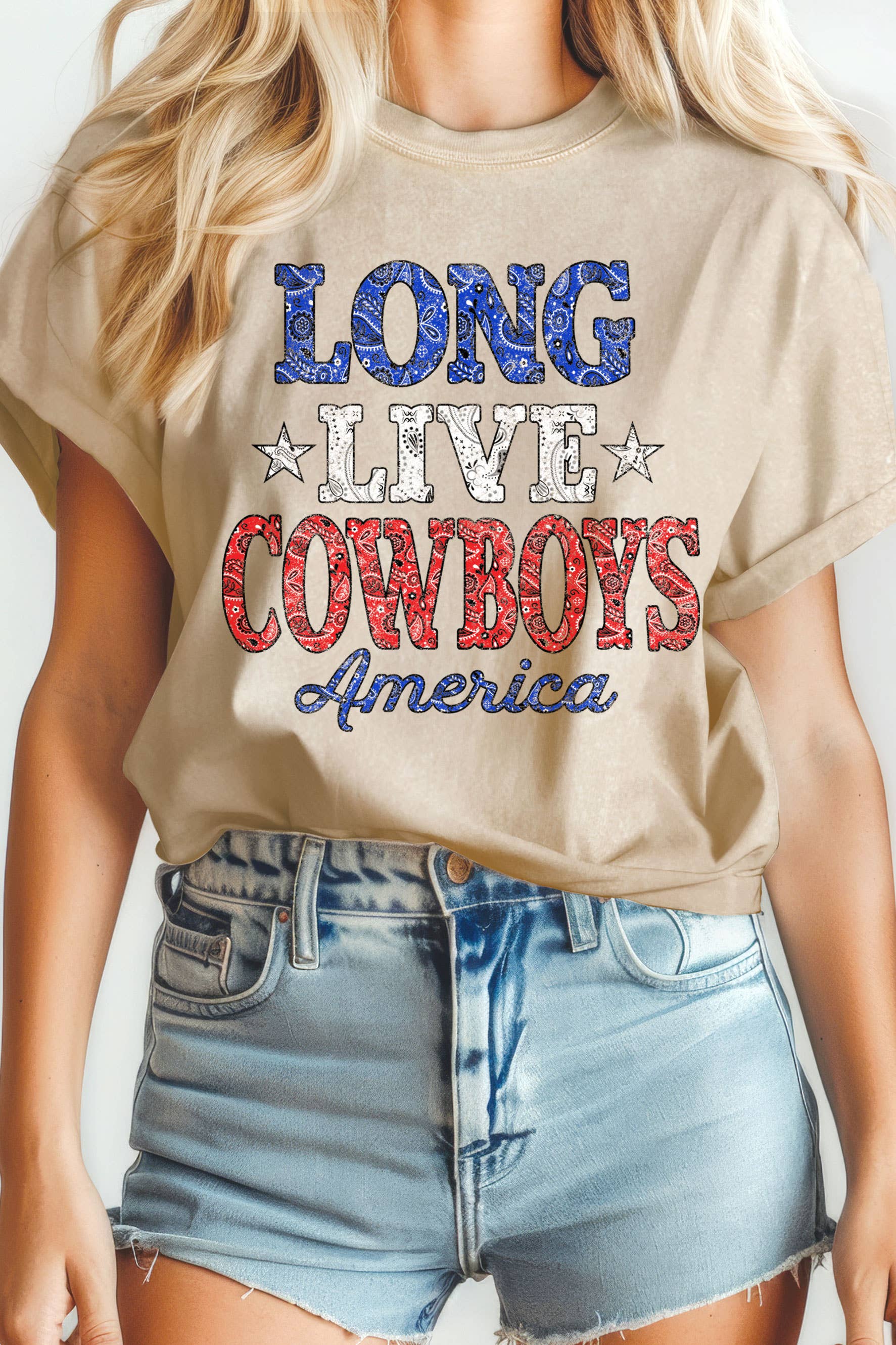 Rustee Clothing – wholesale Screen printed t-shirt – Women′s – LONG LIVE COWBOY BANDANA MINERAL GRAPHIC TSHIRTS5