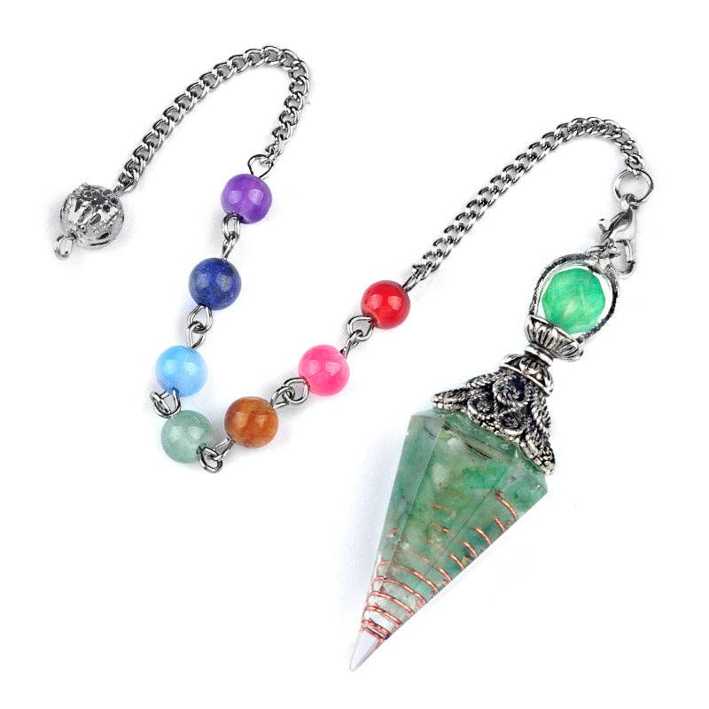 Mio Queena - Wholesale Spiritual Stone/Crystal - Hexagonal Cone Gravel Pendulum with Chakra Chain - CS2
