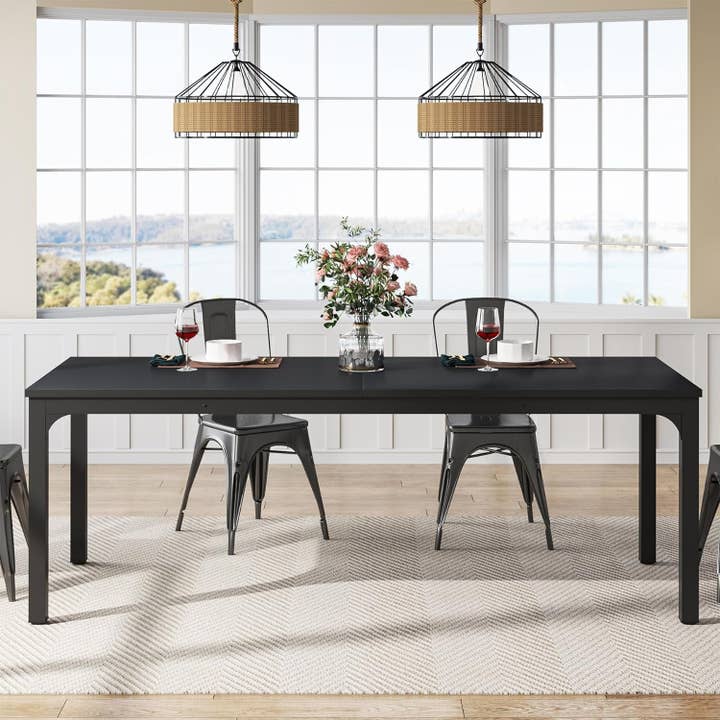Black 78 Inch Rectangle Dining Table For 6 To 8 People for wholesale on Faire3