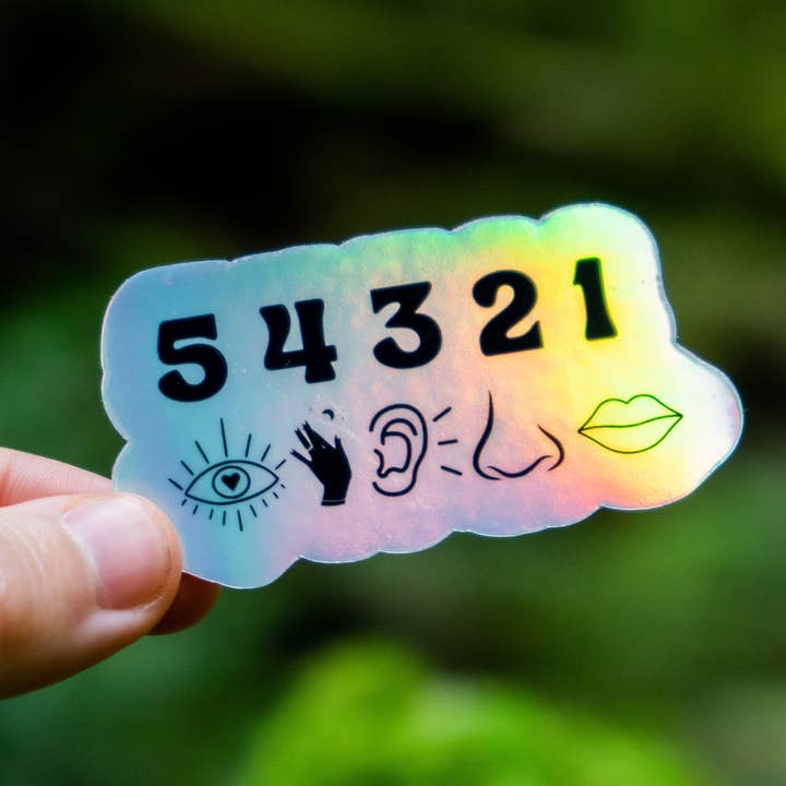 Holographic 54321 Grounding Sticker | Therapy Sticker for wholesale by Mindful over Mind Full