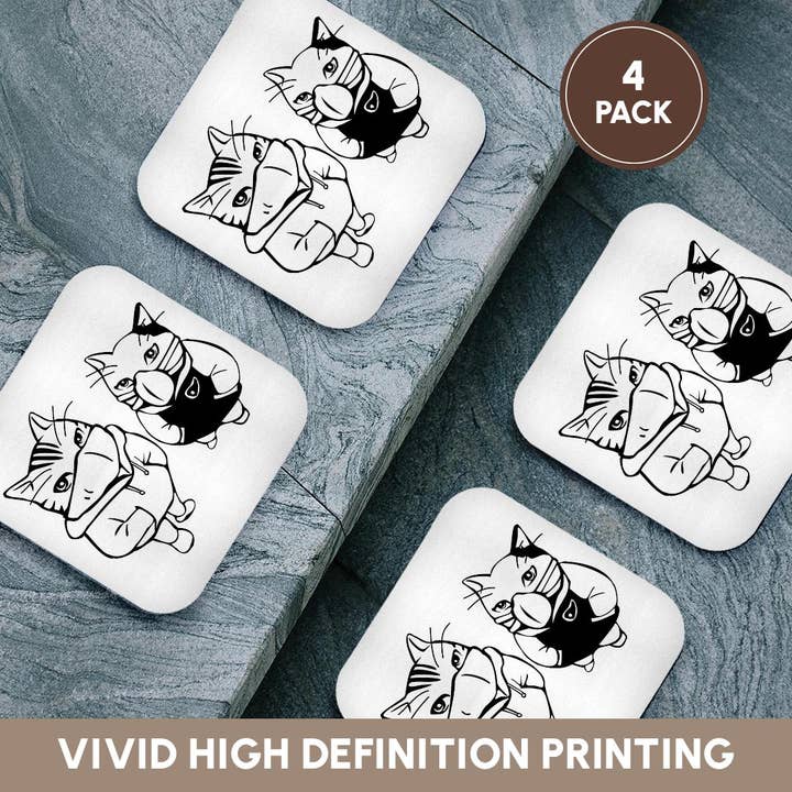 3dRose - Wholesale Coasters - 3dRose, Cool Cats Drawing Wearing Face Masks Image COVID 19, 3DRAMM, Coaster12