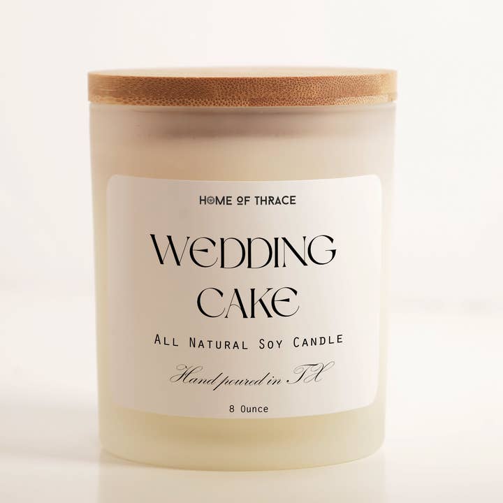 Wedding Cake 8 oz Soy Candle White Frosted Jar for wholesale by Home Of Thrace