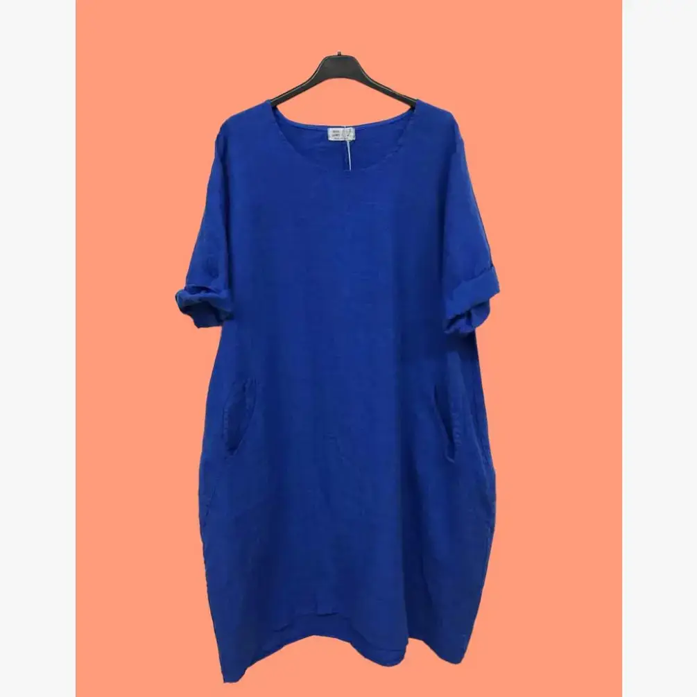 la maison des fibres naturelles - Wholesale Dress - Women's - Round neck dress in 100% linen 676117