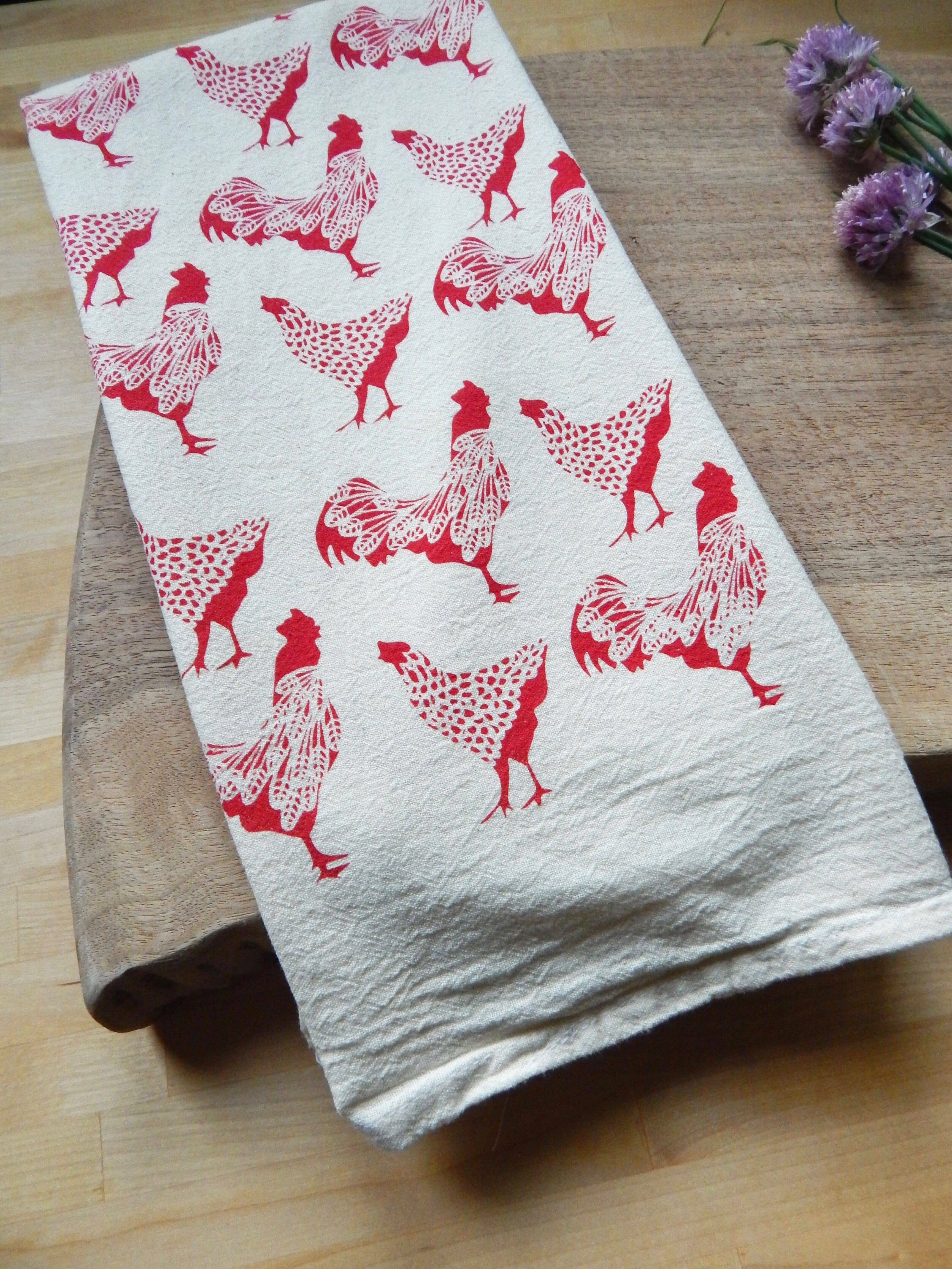 The High Fiber – wholesale Tea towel – Chicken Kitchen Towel, Handprinted Chicken Towel, Rooster1