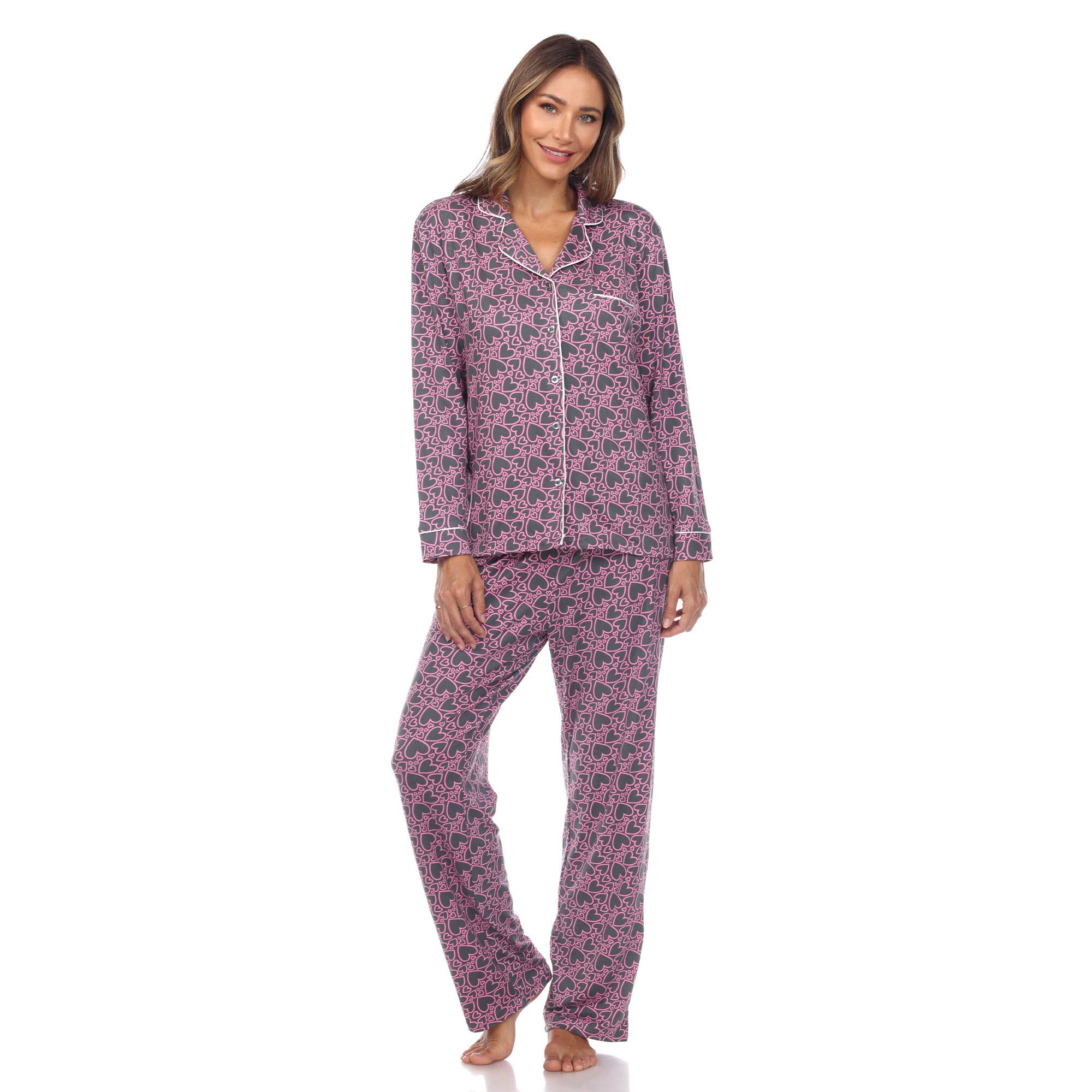 WHITE MARK - Wholesale Pyjamaset - Dames - Pyjamaset met lange mouwen en hartprint voor dames0