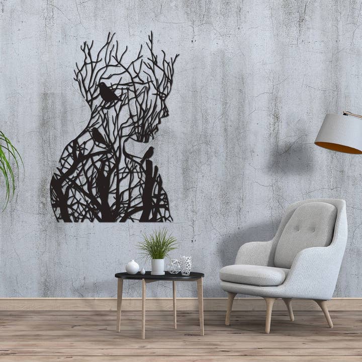 benjashop - Vente Décoration murale - Art mural d'arbre de femmes, sculpture murale en métal de visage de femme