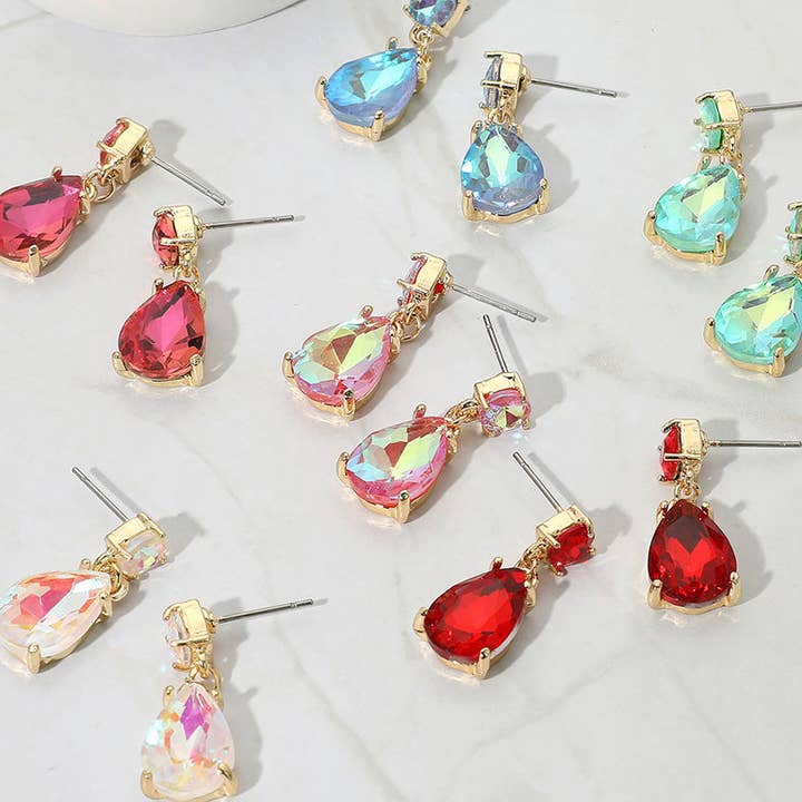 Teardrop Glass Stone Cluster Dangle Earrings for wholesale by Sensibling Corp.