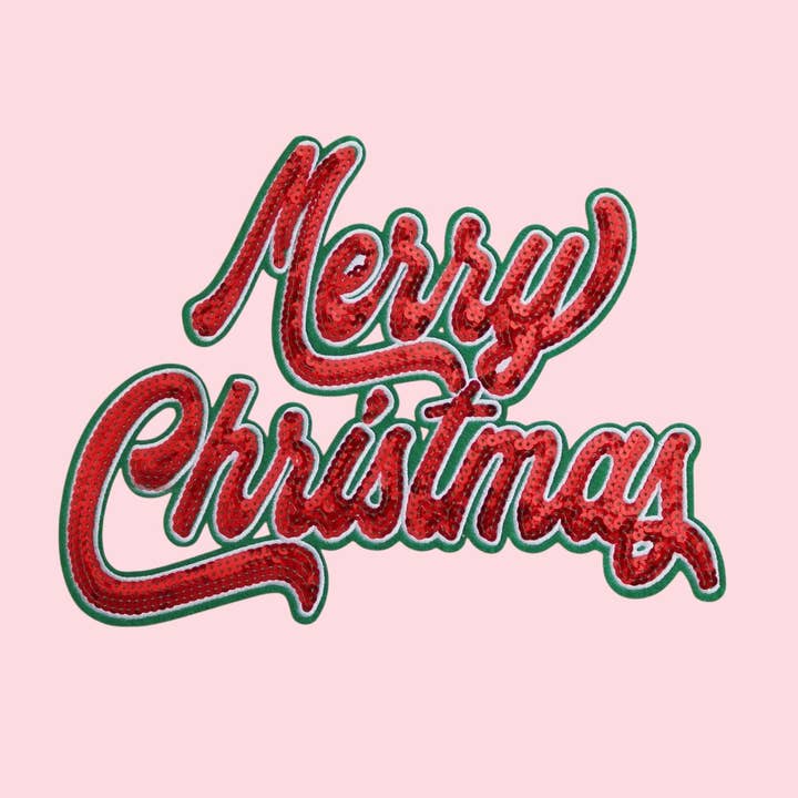 Merry Christmas Script Sequin Iron On Patch and other Purchase Wholesale custom sequin patches. Free Returns & Net 60 Terms on Faire trending on Faire.