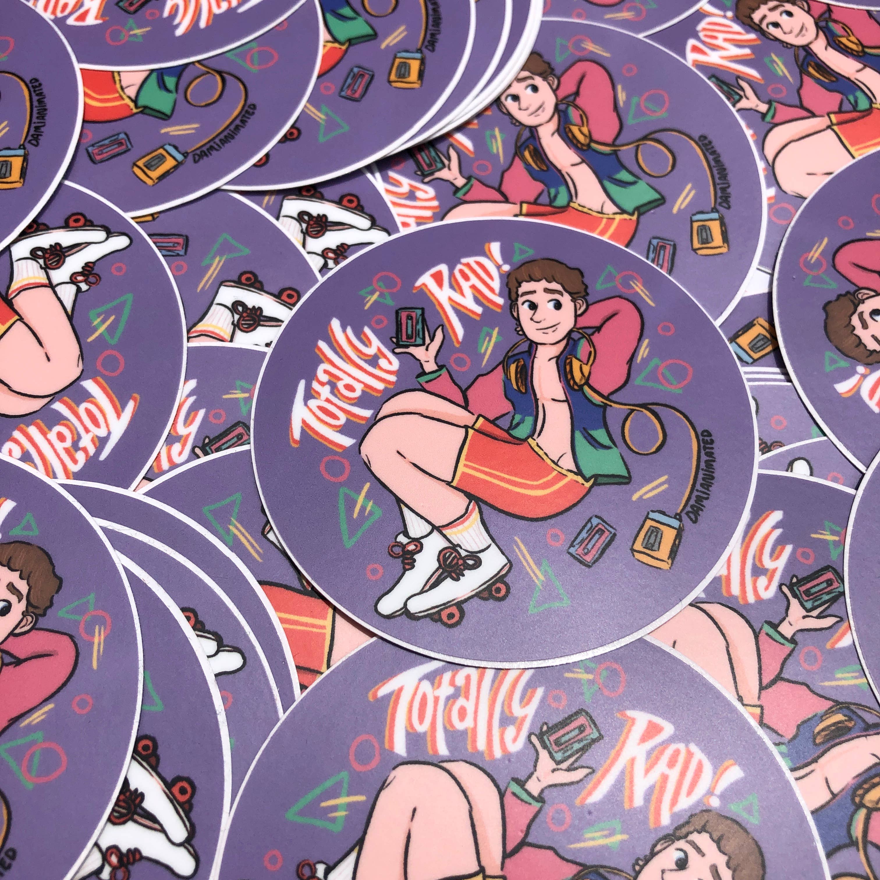 DamiAnimated - Wholesale Sticker - Totally Rad! 80s Skater Himbo 3" Waterproof Vinyl Sticker1