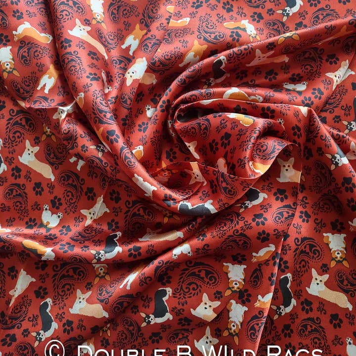 Double B Wild Rags – Großhandel Schal – Damen – Wildtuch 100% SEIDE 827 Roter Corgi Paisley Cowboy Western Halstuch Bandana von Double B Wild Rags