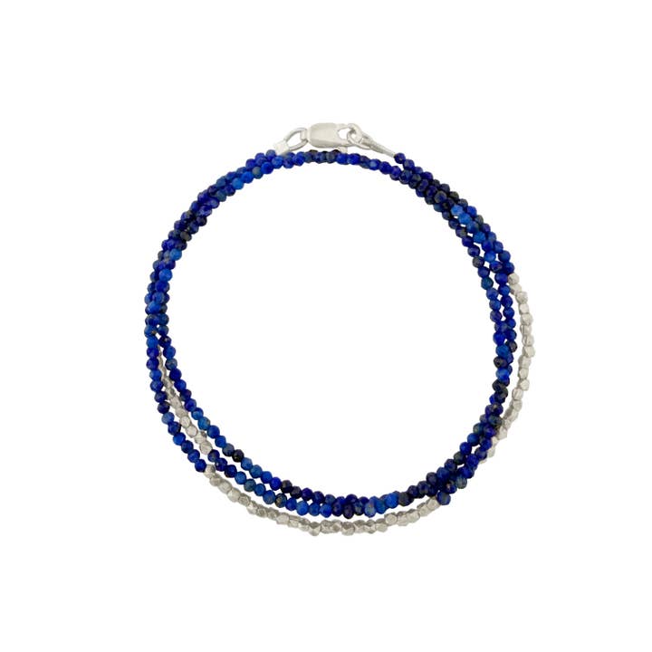 triple wrap w lapis & metal beads bracelet for wholesale by Philippa Roberts
