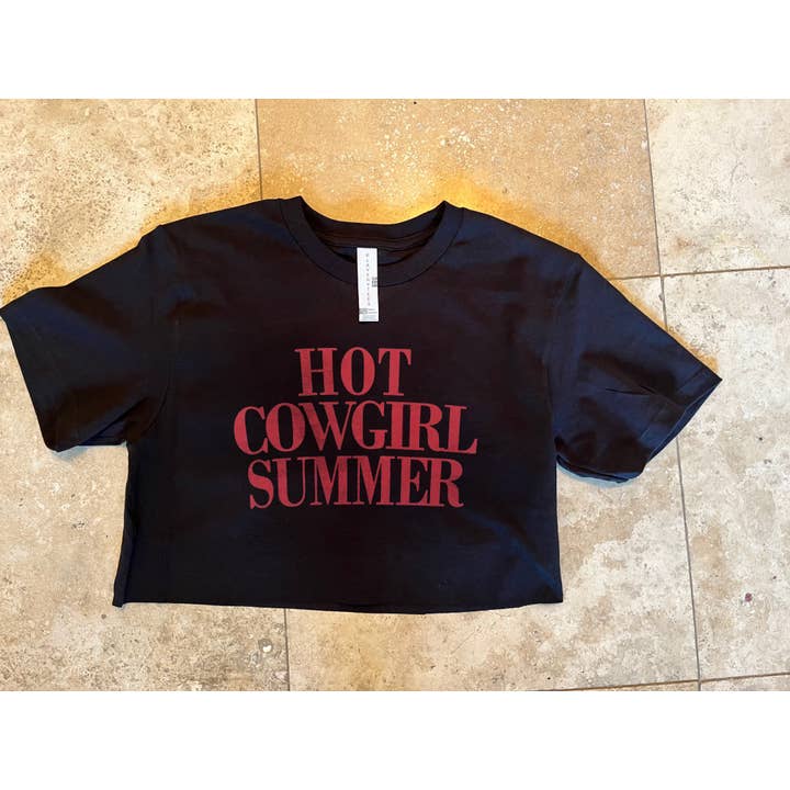 Hot Cowgirl Summer Crop Top Black for wholesale by LA PRINT AND STITCH
