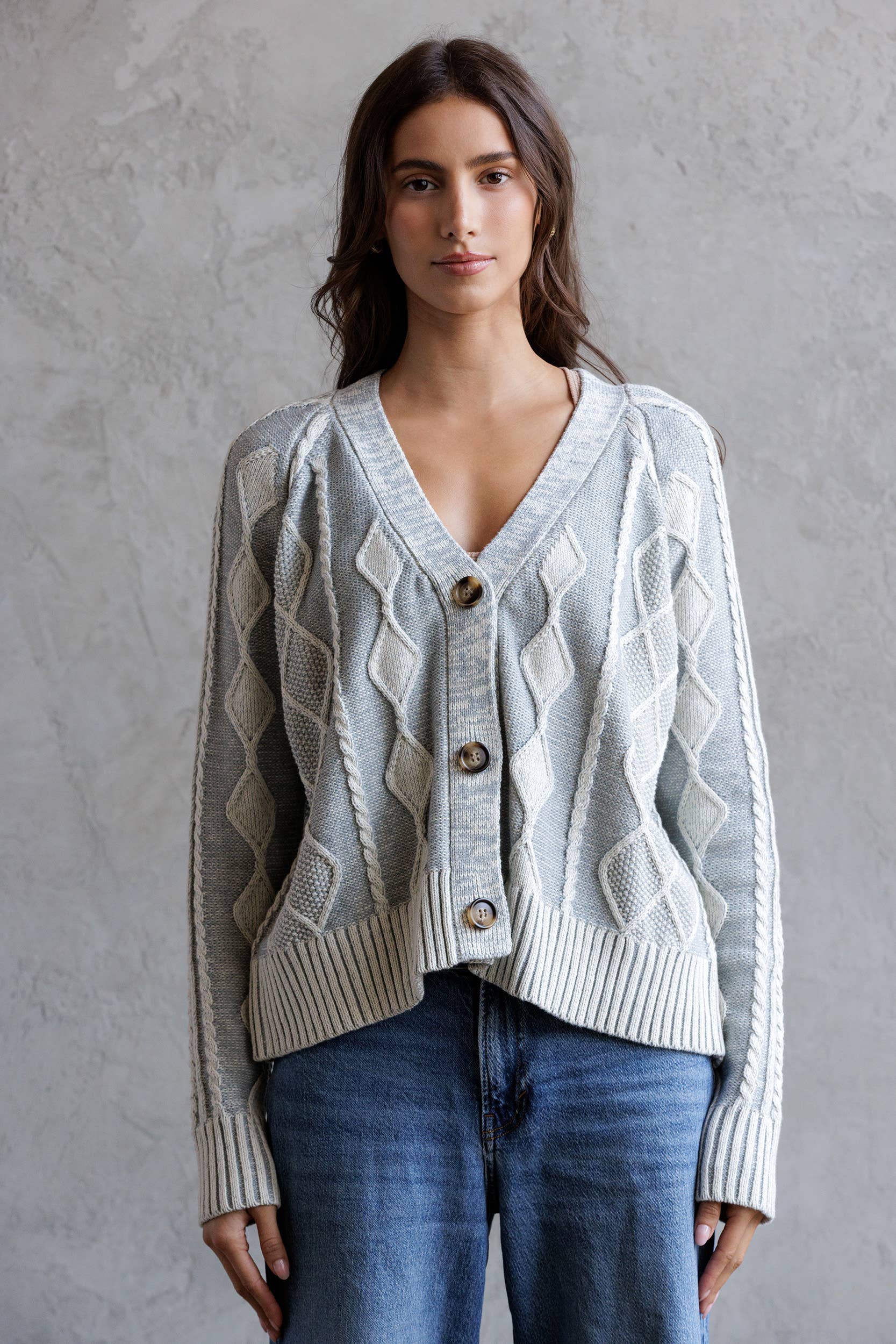 STORIA - Vente Cardigan – femme - JT7252-GILET À BOUTONS EN MAILLE CÂBLÉE15