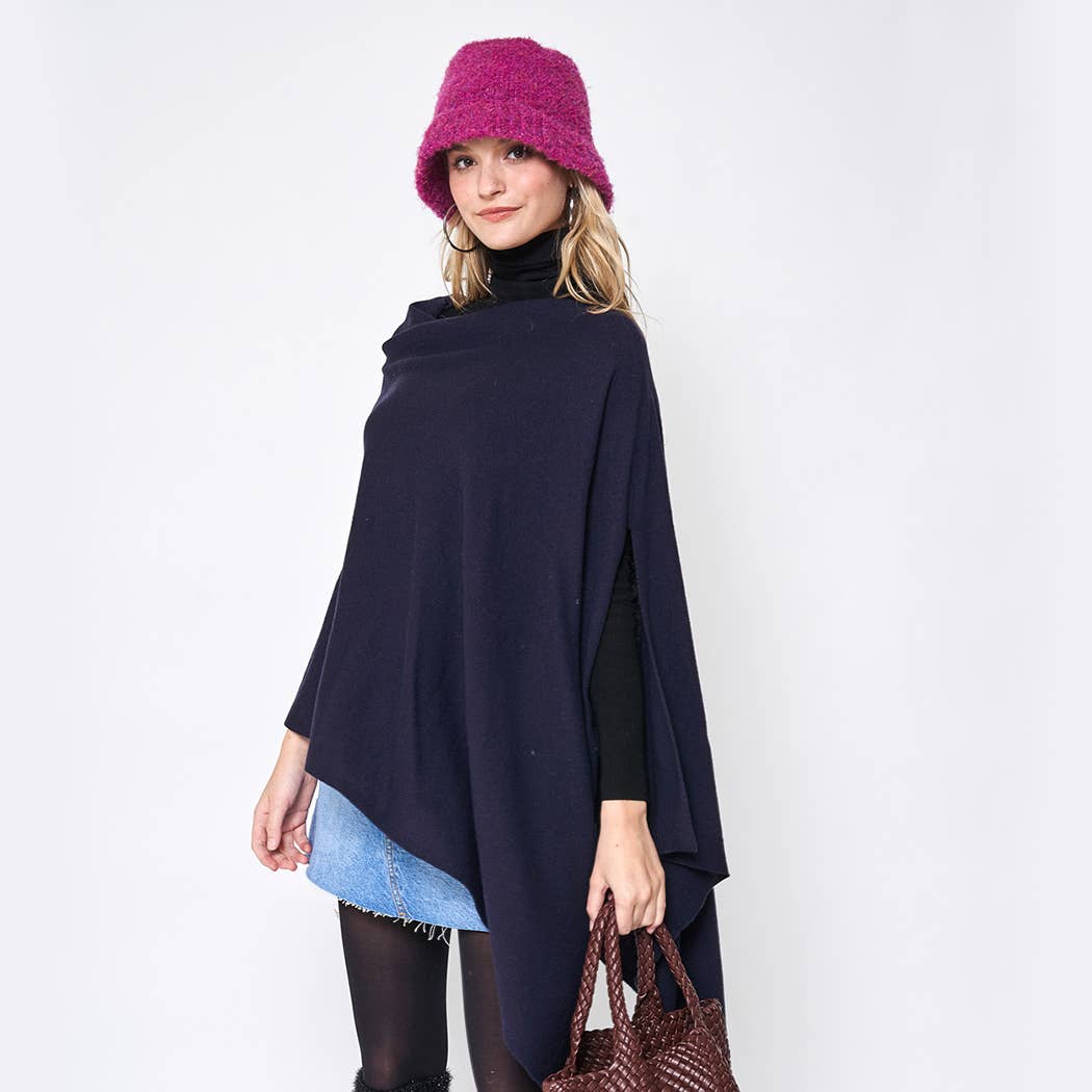 Fashion City – Engroshandel Poncho - Dame – Mørk Tone Solid Diamond Shape Tørklæde Poncho3