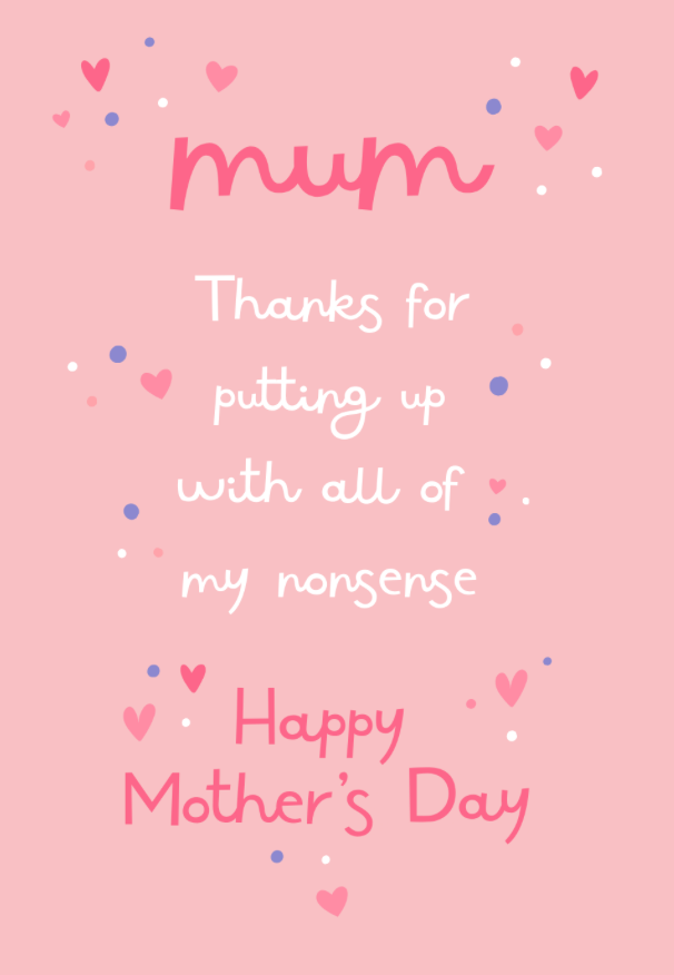 Petimo – wholesale Mother’s Day card – All My Nonsense Funny Pink Mother's Day Card1