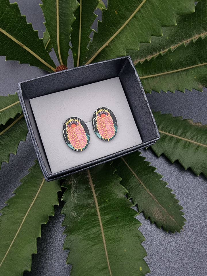 A BUSH WALK - Banksia oval studs #1 for wholesale by erin.k creative studio