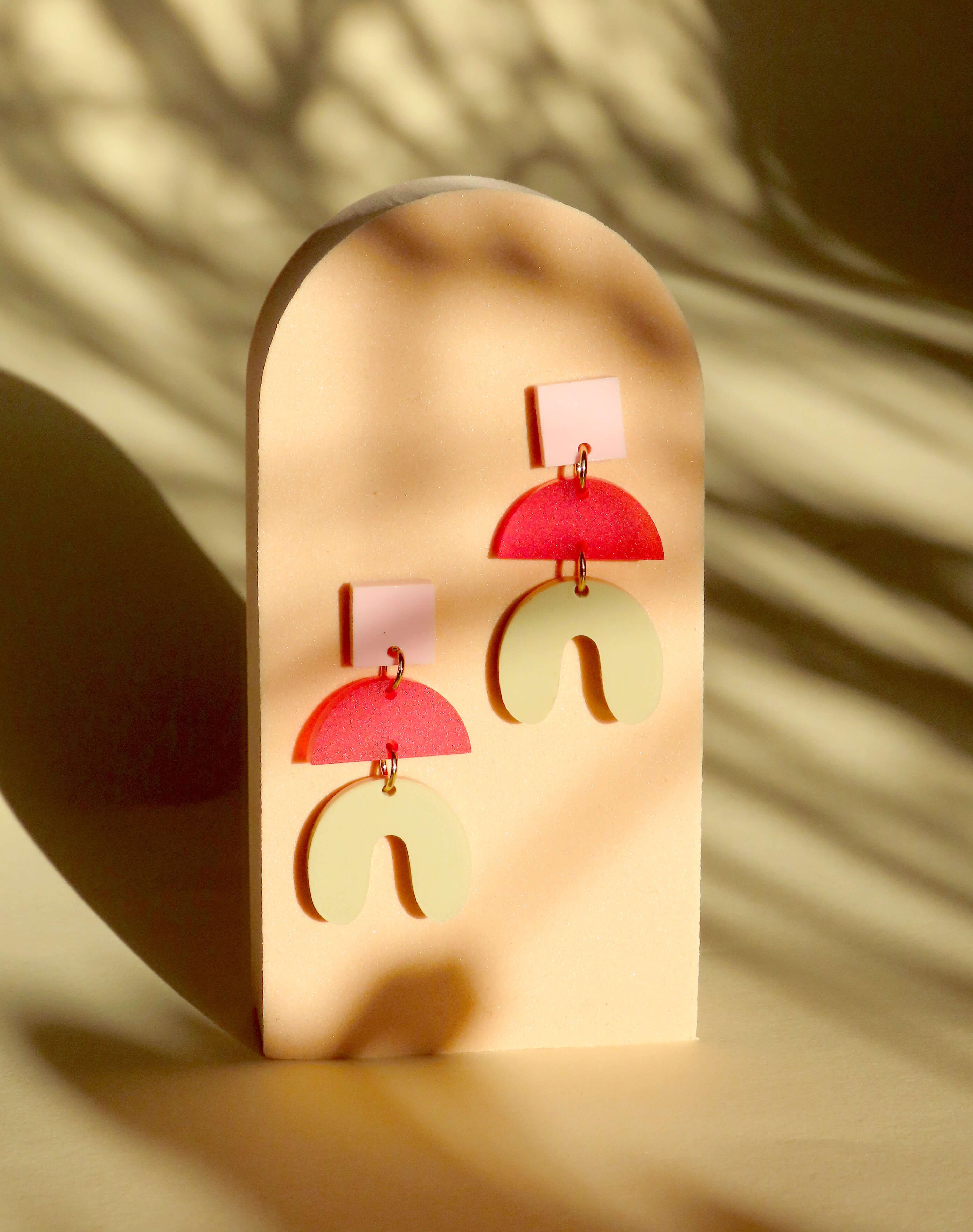 Niemalsmehrohne - Wholesale Dangle Earrings - Becca statement earrings in pink, red, beige2