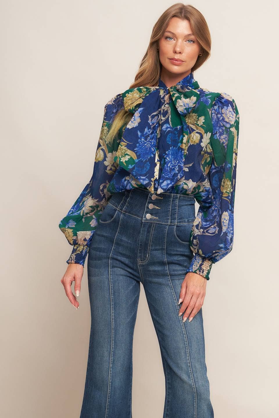 NAVY GREEN A printed woven top - IT13856 for wholesale on Faire1