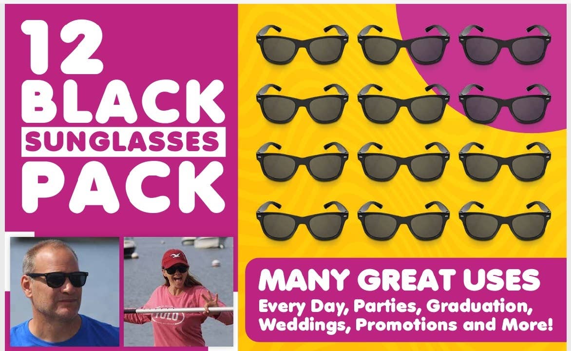 NOVELTIES WHOLESALE INC - Wholesale Sunglasses - Unisex - Black Retro Sunglasses-UV 400 Protection-Sturdy Plastic2