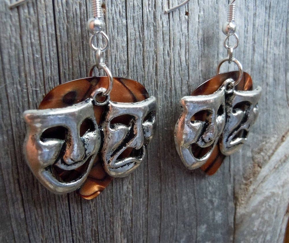 Simply Raevyn - Wholesale Dangle Earrings - Theater Mask Charm Guitar Pick Earrings26