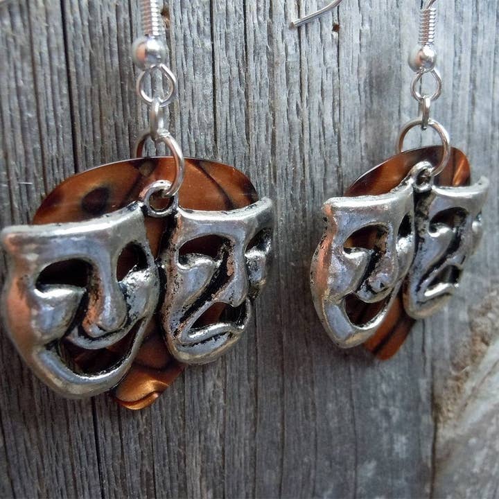 Simply Raevyn - Wholesale Dangle Earrings - Theater Mask Charm Guitar Pick Earrings26