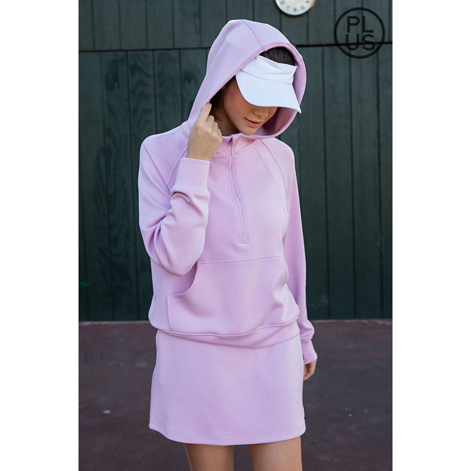 Rae Mode - Vente Veste de sport – femme - VESTE À CAPUCHE QUART DE ZIP EN SCUBA MODAL GRANDE TAILLE3