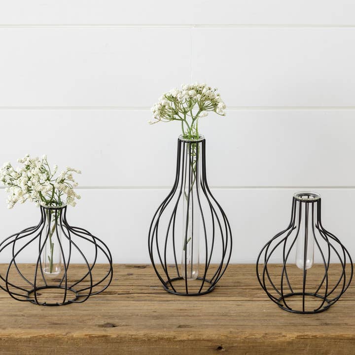 Audrey's Home & Gift - Wholesale Vase - Stem Vases With Metal Frames (Pk/03 Ast)0