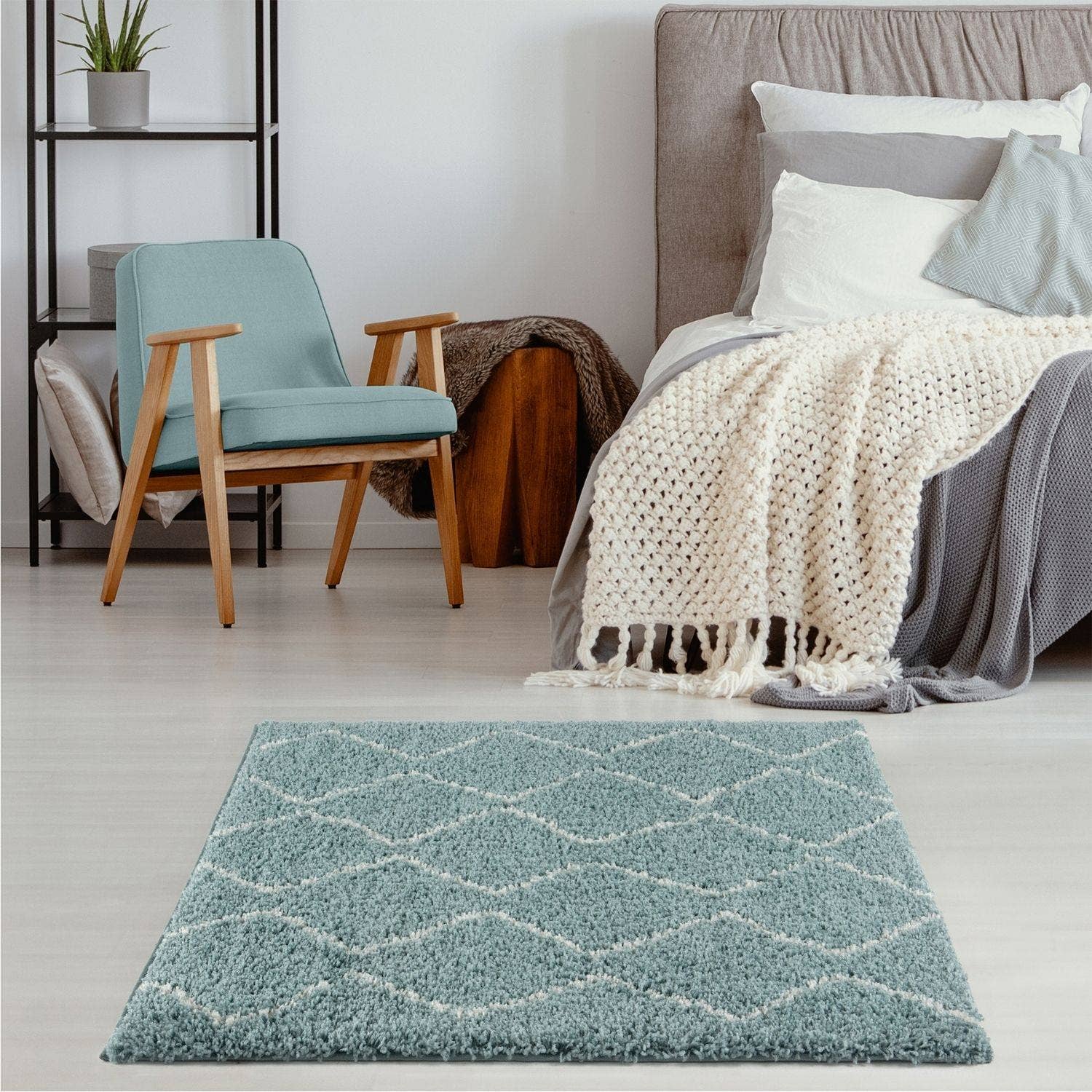 THE RUGS - Vendita all'ingrosso Tappeto - Tappeto Shaggy Blu Uovo d'Anatra Marocchino | 85010